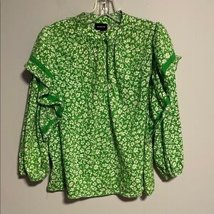 Who What Wear Green Floral Ruffle Blouse Size Large